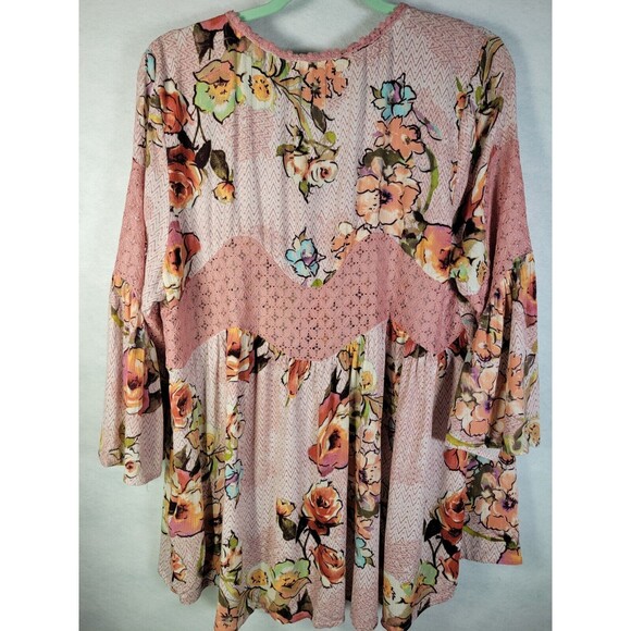 Oddy Top XL Boho Floral Lace Print Flowy Babydoll Blouse 1X Bell Sleeves NWT - Picture 10 of 11